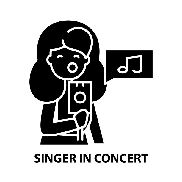歌手在演唱会图标，黑色矢量符号可编辑笔画，概念说明图片下载