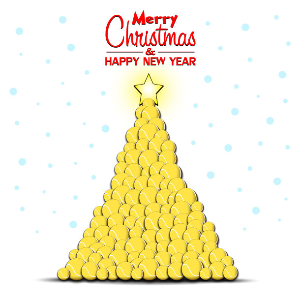 圣诞快乐，恭贺新禧。用网球做成的圣诞树图片下载