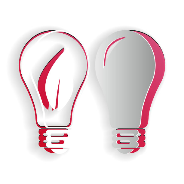 剪纸经典灯和灯泡与叶子内的图标孤立在白色背景。照明电灯。绿色生态能源理念。纸艺术风格。向量图片下载