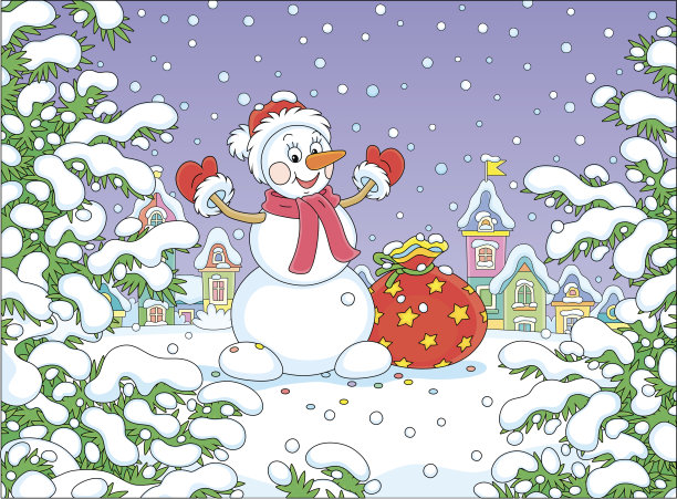 滑稽的雪人和一袋神奇的礼物图片下载