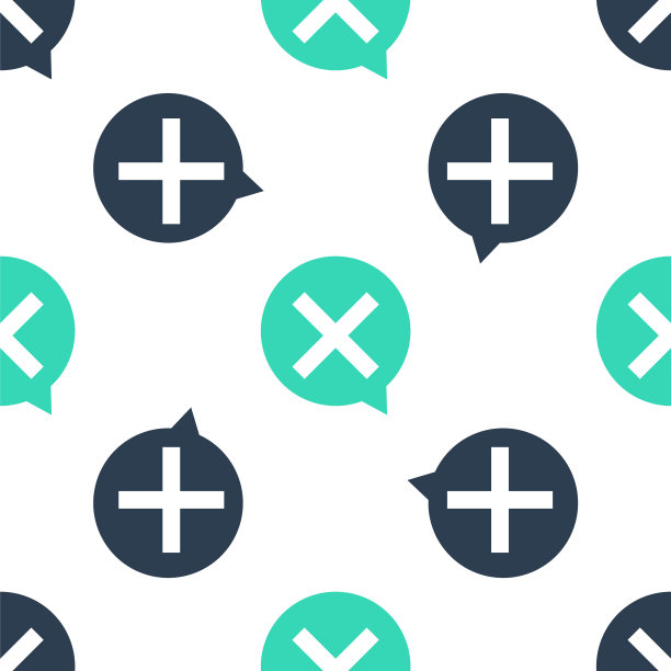 绿色X标记，十字圆图标孤立无缝模式上的白色背景。检查十字标记图标。向量图片下载