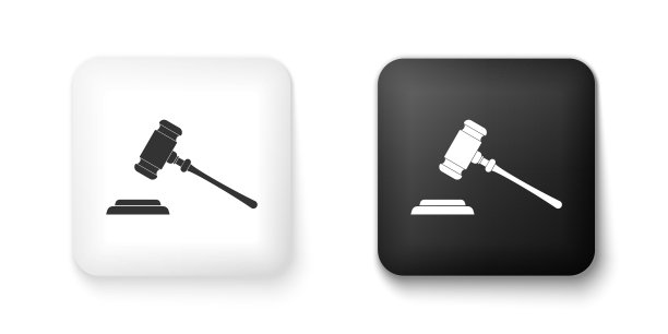 白色背景上的黑白法官 gavel 图标矢量图图片下载