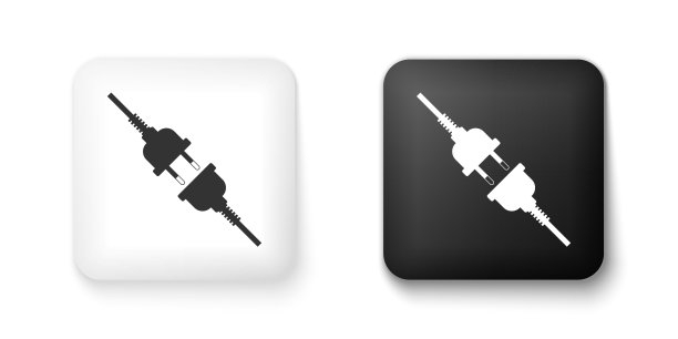 白色背景上的黑白电源插头和插座图标。方形按钮。矢量图图片下载