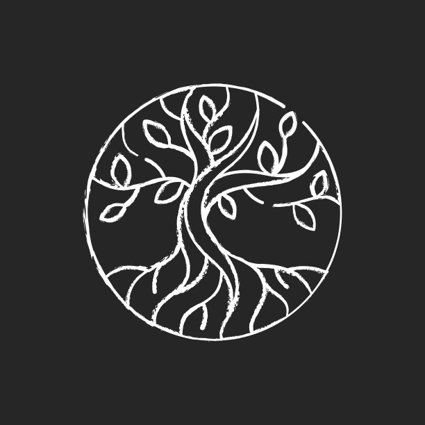 生命树粉笔白色图标上的黑色背景图片下载
