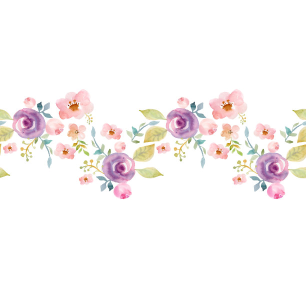 无缝的绿化模式。春天的边界上有粉红色的花朵和枝叶。古董。图片下载