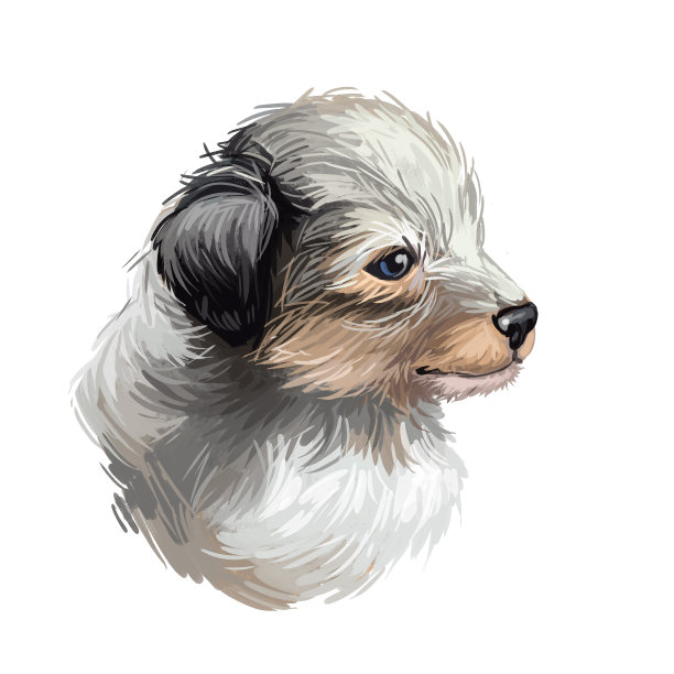 设得兰牧羊犬纯种驯养动物数字艺术。犬水彩画特写，哺乳动物长毛，长毛宠物图片下载