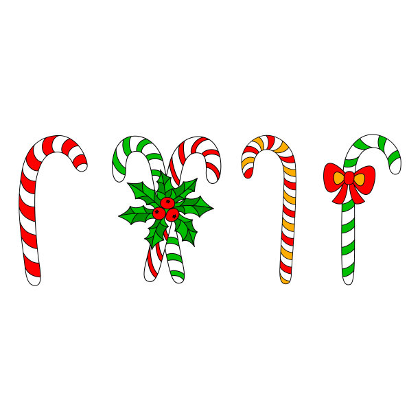 一套圣诞糖果藤条与冬青浆果。图片下载
