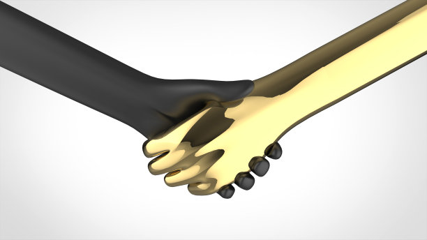 金色和黑色握手3d渲染图片下载