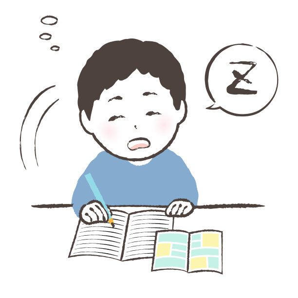 一个男孩在学习时睡觉的插图图片下载