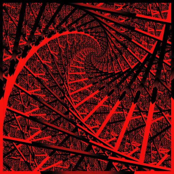 明亮的红色和黑色抽象螺旋设计螺旋向消失点图片下载