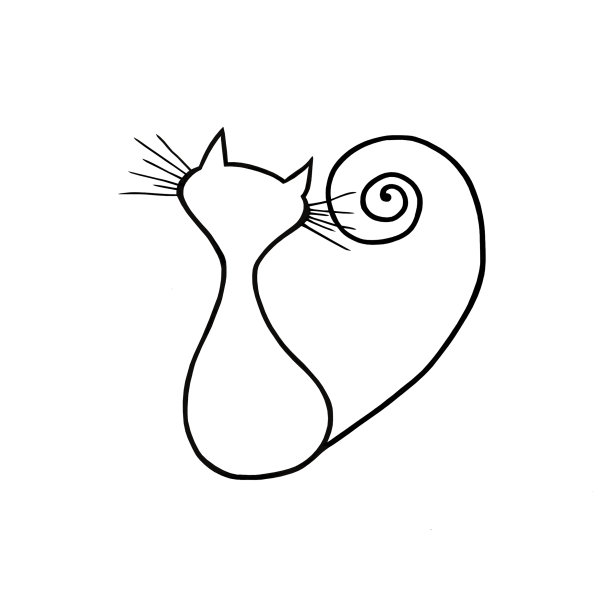 一只坐着的猫手绘的黑色剪影孤立在白色的背景。极简主义涂鸦风格。水彩插图。图标为宠物商店，兽医诊所，宠物酒店。图片下载