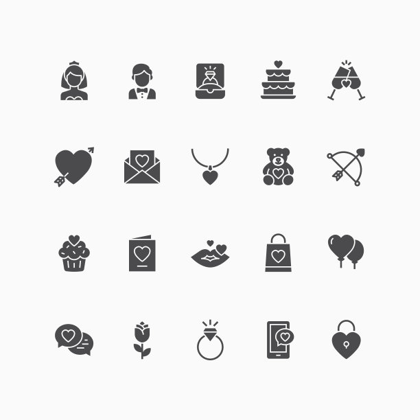 一套爱和婚礼的图标。图片下载