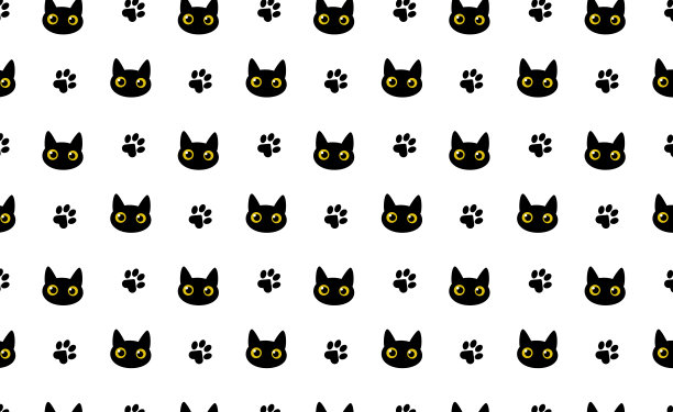 黑色的猫。无缝图案与流行印花纺织品，床上用品，服装，包装纸。图片下载