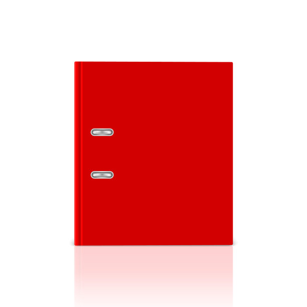 矢量3d封闭现实封闭红色空白办公室装订封面与金属环A4纸特写孤立在白色背景反射。4cm, 5cm。设计模板，模型，前视图图片下载