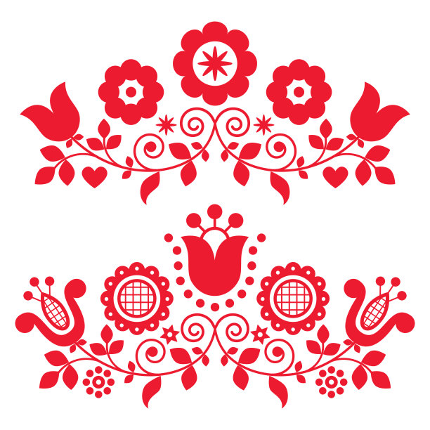 波兰民间艺术矢量设计集与鲜花完美的贺卡或婚礼邀请图片下载