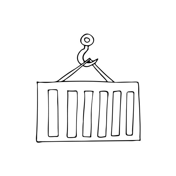 带有集装箱的涂鸦衣架。手绘吊架与货物集装箱插图在矢量。物流涂鸦图标矢量图片下载