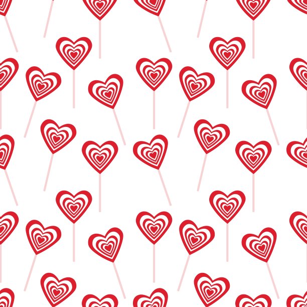 白色背景上的心形棒棒糖无缝图案图片下载