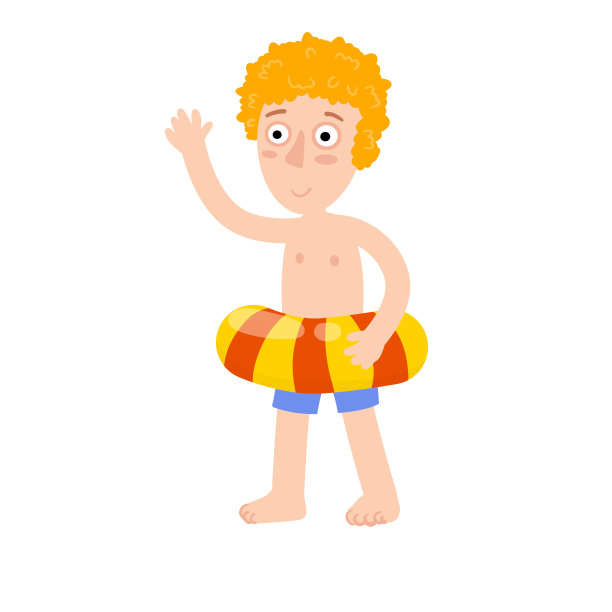 带着游泳圈的男孩。度假，大海和海滩的元素。图片下载