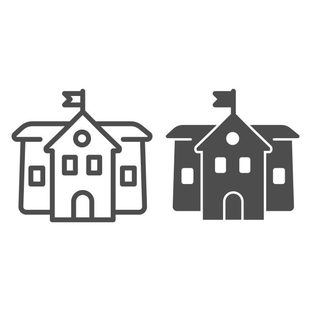 中学线和固体图标，教育理念，中学标志在白色背景，建筑图标轮廓风格的移动概念和网页设计。矢量图形。图片下载
