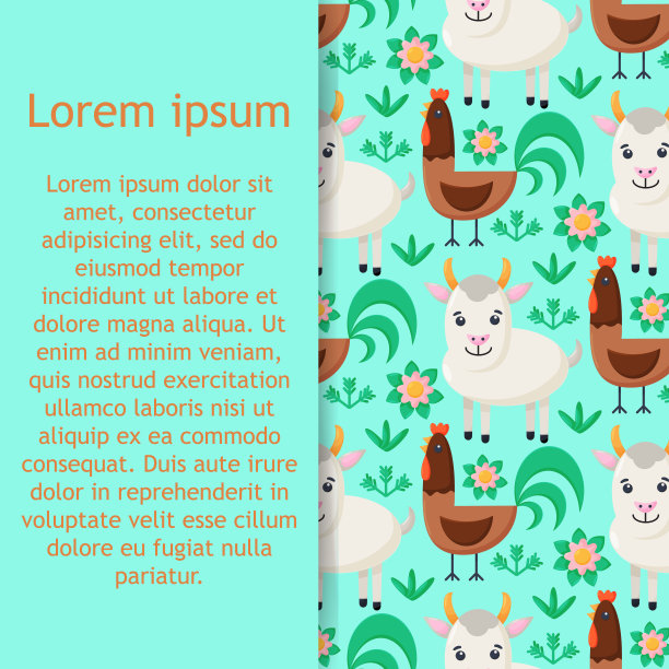 农场动物无缝模式。卡通可爱的小动物的收藏。山羊旋塞。平面矢量插图孤立。矢量图图片下载