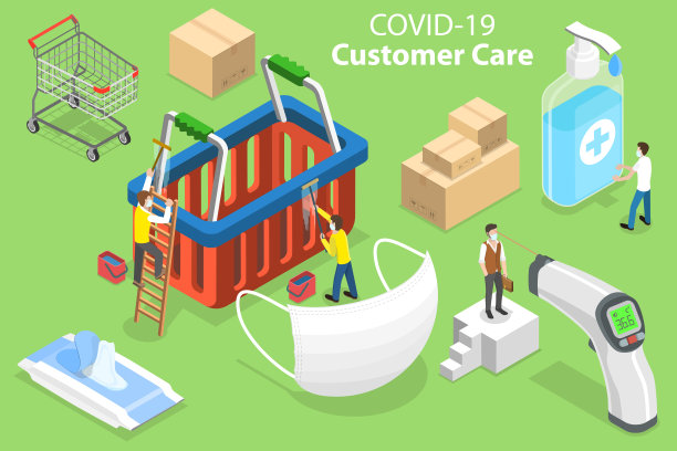 Covid-19客户关怀三维等距平面矢量概念图。图片下载