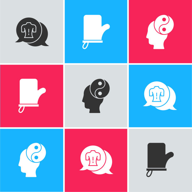 设置按摩，桑拿手套和阴阳图标。向量图片下载