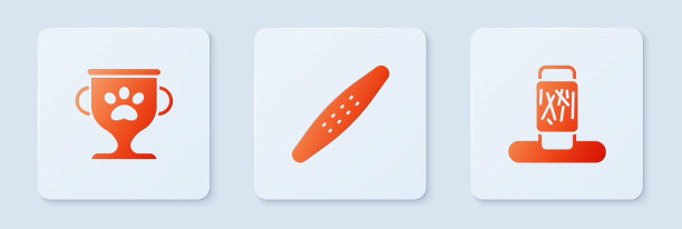 设置指甲锉宠物，宠物奖励和猫抓柱。白色正方形按钮。向量图片下载