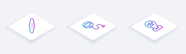 设置等距线指甲锉宠物，可伸缩绳牵引和位置梳理。白色正方形按钮。向量图片下载