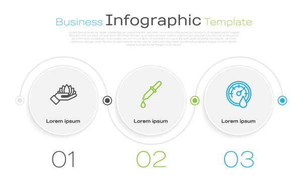 设置线莲花，移液管和桑拿温度计。业务信息图模板。向量图片下载