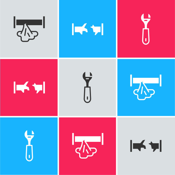 设置断管，和扳手扳手图标。向量图片下载
