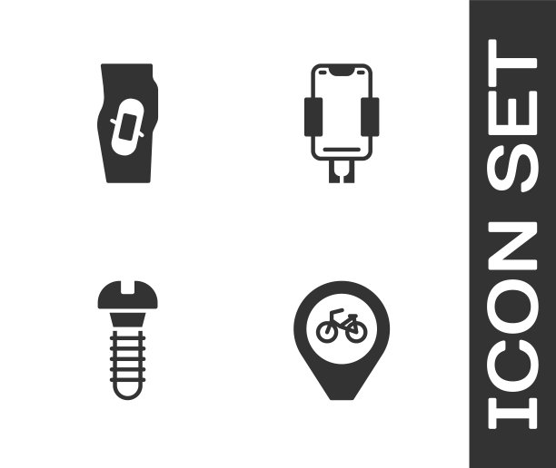 设置位置与自行车，石膏腿，金属螺丝和移动支架图标。向量图片下载