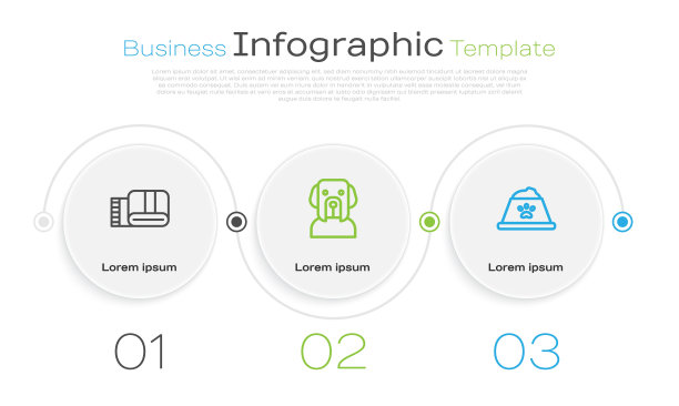 设置线毛巾堆叠，狗和宠物食品碗。业务信息模板。向量图片下载