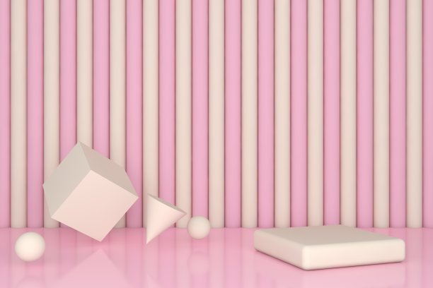 3D白色站在粉红色和白色的背景，产品站，空白场景图片下载