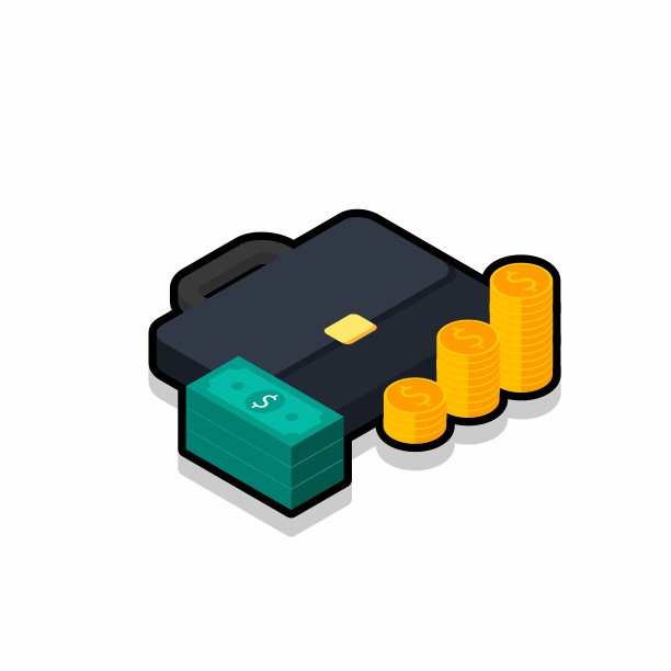公文包，美元现金图标，金币堆栈右视图图标矢量等距。图片下载