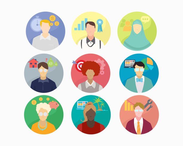 阿凡达平面矢量设计插图半身体商人和女性雇员为简介图标公司和信息图图片下载