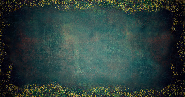 粗糙的深绿色背景与金色的纸屑边框，空白的设计空间。图片下载