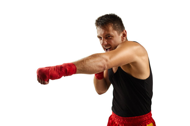 运动员在他的手在红色运动绷带战斗图片下载
