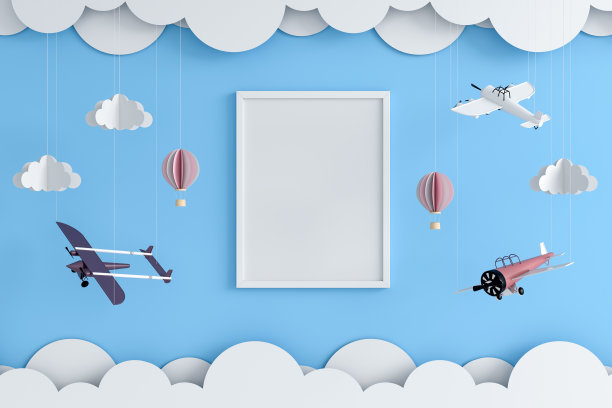 空白的画框在墙上的模型，3D渲染图片下载