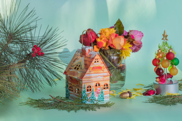 圣诞和新年祝福的普遍背景。青绿色的背景。图片下载