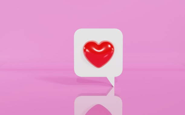 心形方形社交媒体通知图标在粉红色的背景图片下载