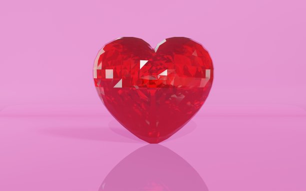 大的情人节水晶钻石珠宝心在粉红色的背景图片下载