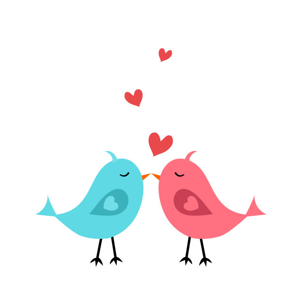 Sweet kissing birds. Cute birds lover with heart in flat design on white background. Valentine’s Day concept vector illustration.图片下载
