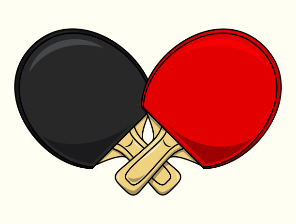 乒乓球拍交叉示意图，俱乐部或球队标志，红黑球拍交叉，乒乓球比赛设备图标，卡通扁平风格设计图片下载