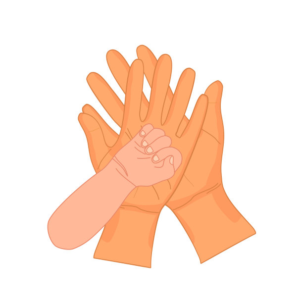 新生儿的手放在妈妈和爸爸的手在平面设计上的白色背景。家庭的爱。图片下载