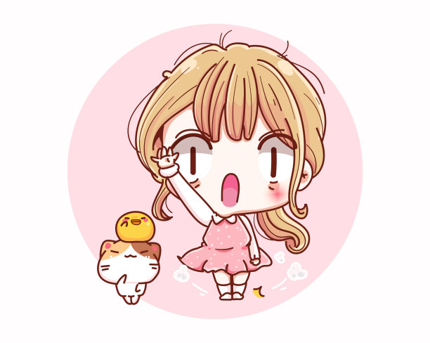 可爱的女孩打招呼或打招呼和卡通人物设计。图片下载