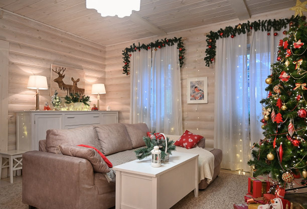 温暖和舒适的夜晚在圣诞室内图片下载