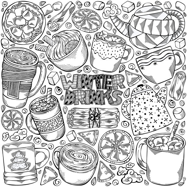 手绘一套冬季饮料图片下载