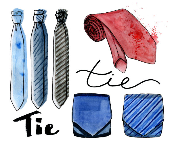 手绘水彩领带套装图片下载