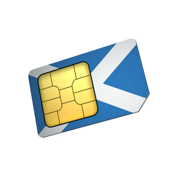 带有苏格兰旗的SIM卡英国移动运营商的概念图片下载