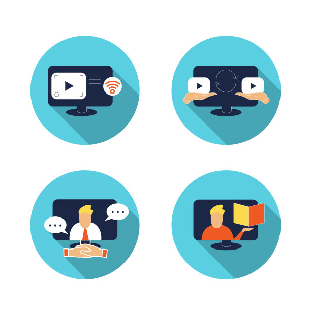视频平面图标设置。彩色插图图片下载